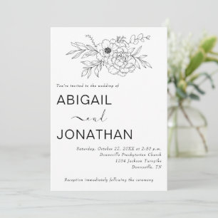 Floral Line Art Minimal Simple Bespoke Wedding Invitation