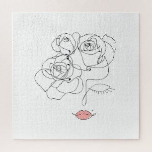 Floral Line Art: Minimal Woman. Jigsaw Puzzle