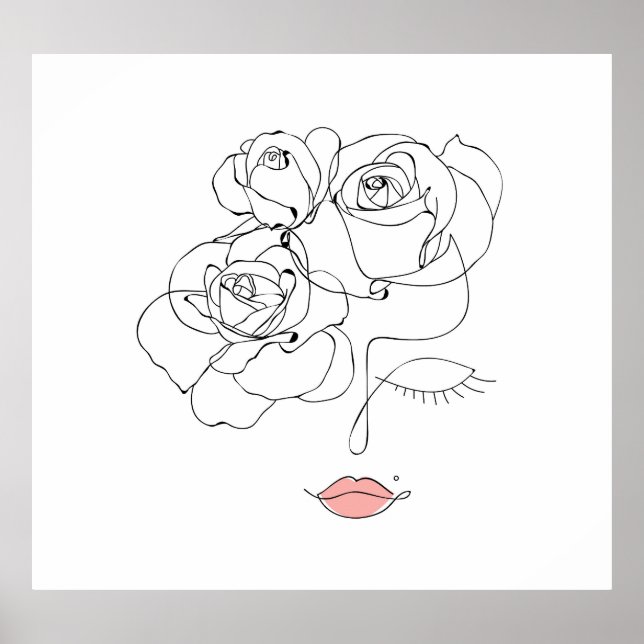 Floral Line Art: Minimal Woman. Poster (Front)