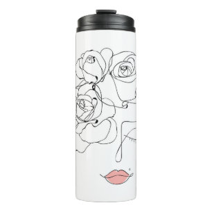 Floral Line Art: Minimal Woman. Thermal Tumbler