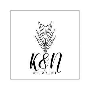 Floral Line Art Minimalist Initial Logo Wedding Rubber Stamp