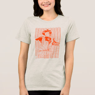 Floral line art minimalistic with orange plants Tri-Blend shirt