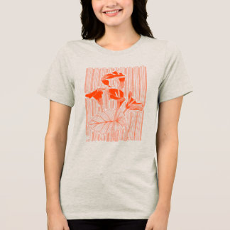 Floral line art minimalistic with orange plants Tri-Blend shirt