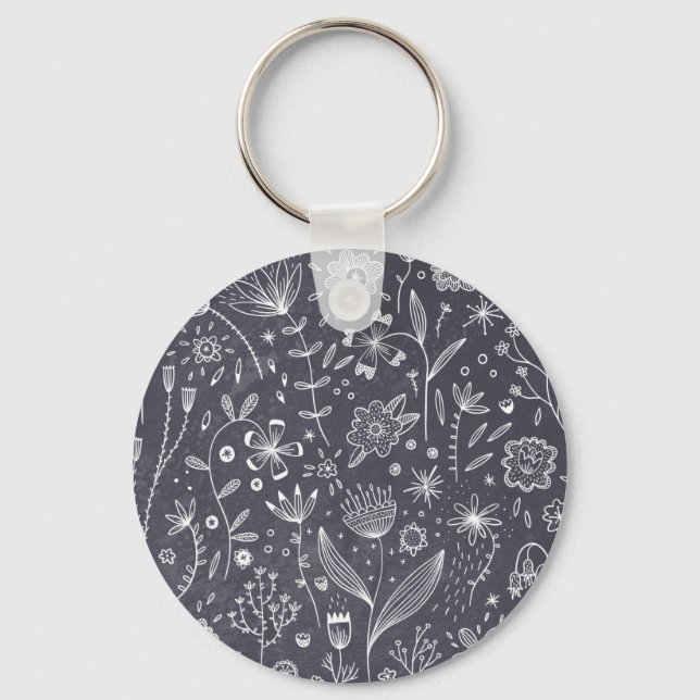 Floral Line Art Monochrome Key Ring (Front)