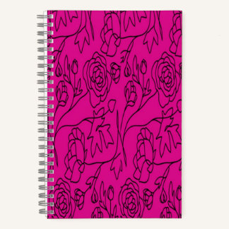 Floral Line Art On A Pink Bakcground Notebook