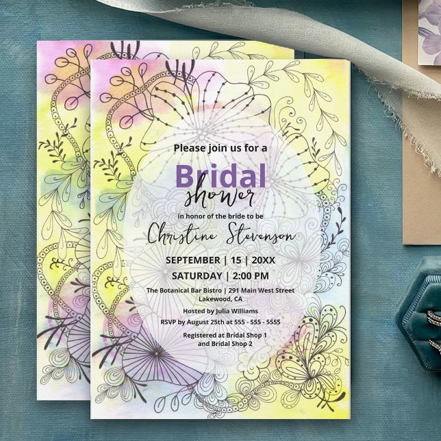 Floral Line Art Pastel Watercolor Bridal Shower Invitation (Creator Uploaded)