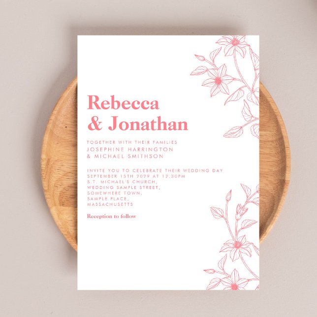 Floral Line Art Pink Wedding Invitation (Creator Uploaded)