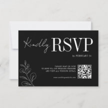 Floral Line Art Rustic Black Elegant Wedding RSVP