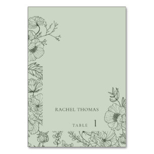 Floral Line Art Sage Green Wedding Place Card