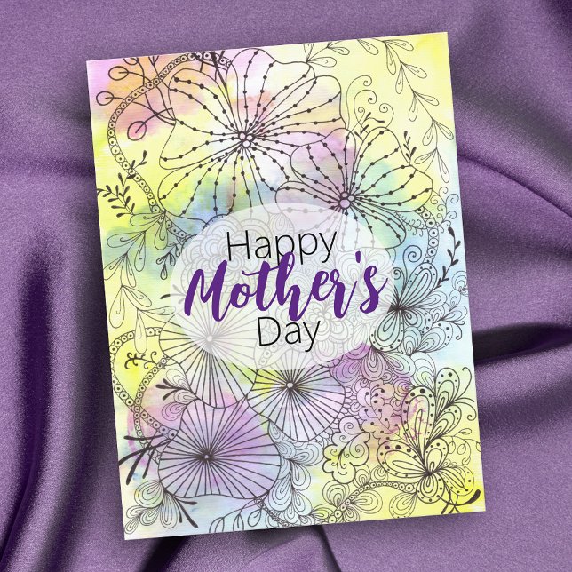 Floral Line Art Soft Colour Palette Mother's Day Postcard (Creator Uploaded)