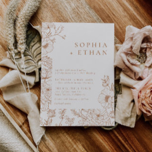Floral Line Art Terracotta Wedding Invitation