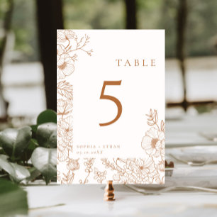 Floral Line Art Terracotta Wedding Table Number