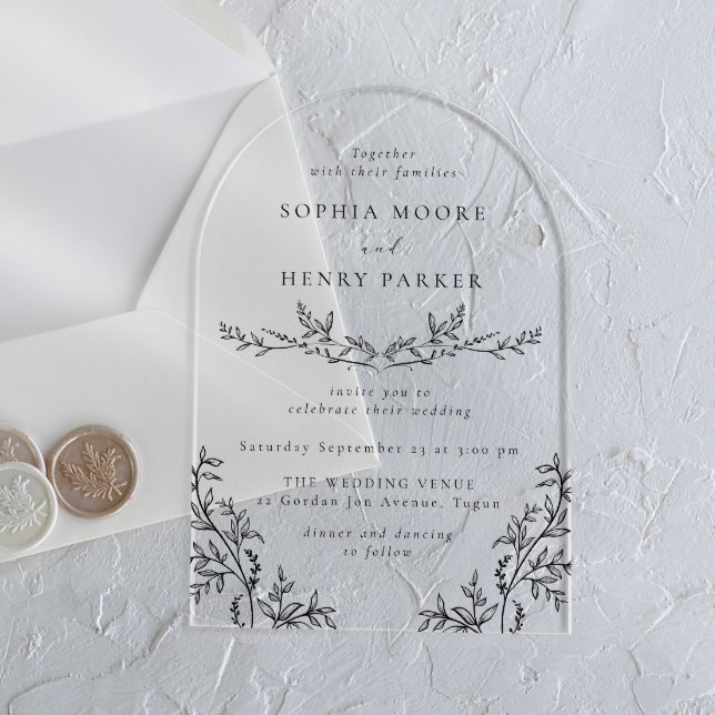 Floral Line Art Wedding Arch Acrylic Invitations (Creator Uploaded)