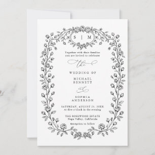 Floral Line Art Wedding Invitation