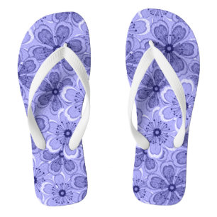 Floral Line Art White N Purple Thongs