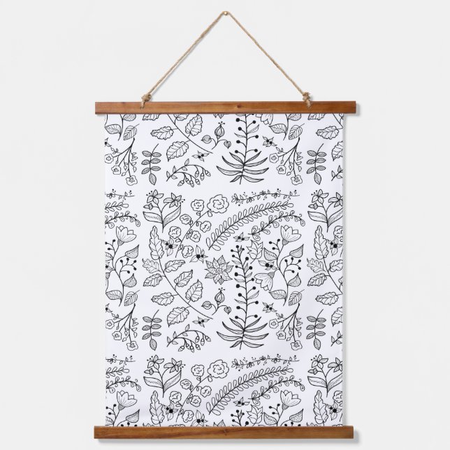 Floral Line Art You Colour  Hanging Tapestry (Front)