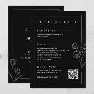 Floral Line Rustic Black Elegant All in Wedding Invitation