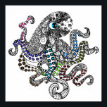 Floral line tangle octopus poster<br><div class="desc">Floral line tangle octopus is an original digital drawing and part of the Daisy the Octopus collection. A mix of curved and straight linear designs creating flowers, swirls, and fractal segments, with splashes of a rainbow of colours on the tentacle and around the blue eye. The perfect girly octopus decoration...</div>