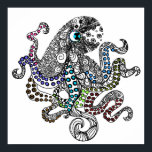 Floral line tangle octopus poster<br><div class="desc">Floral line tangle octopus is an original digital drawing and part of the Daisy the Octopus collection. A mix of curved and straight linear designs creating flowers, swirls, and fractal segments, with splashes of a rainbow of colours on the tentacle and around the blue eye. The perfect girly octopus decoration...</div>