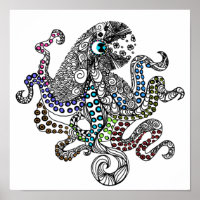 Floral line tangle octopus