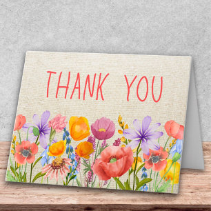 Floral Linen Thanks - Warm Inside Message Thank You Card