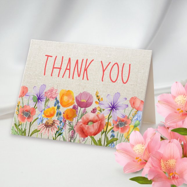 Floral Linen Thanks - Warm Inside Message Thank You Card (Creator Uploaded)