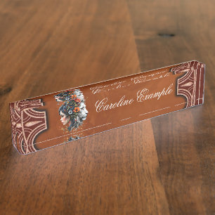 Floral Lion and Woman Portrait  Nameplate