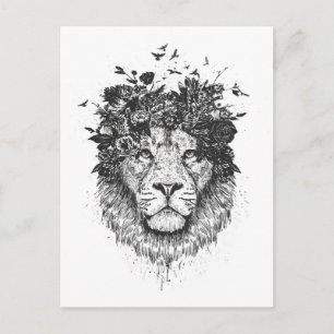 Floral lion (blackandwhite) postcard