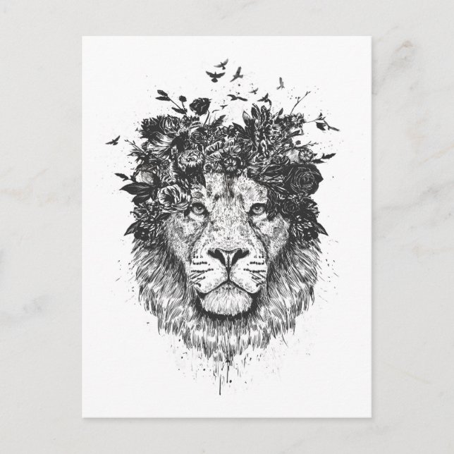 Floral lion (blackandwhite) postcard (Front)