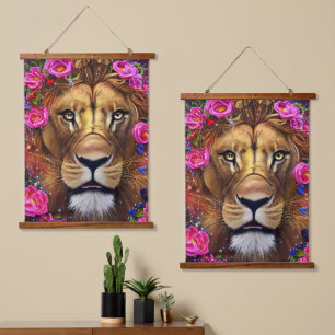 Floral Lion Head Hanging Tapestry