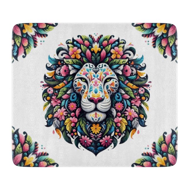 Floral Lion Silhouette Cutting Board (Front)