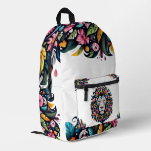 Floral Lion Silhouette Printed Backpack