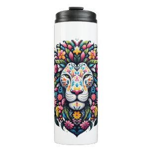 Floral Lion Silhouette Thermal Tumbler