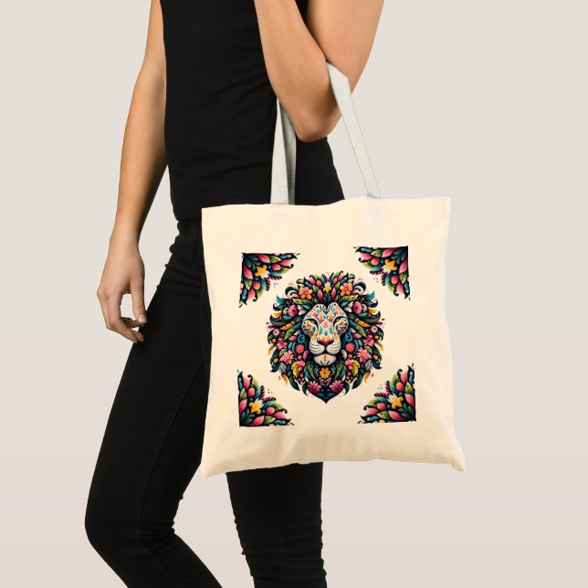 Floral Lion Silhouette Tote Bag (Front (Product))