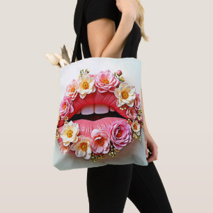 Floral Lips Artistry Tote Bag