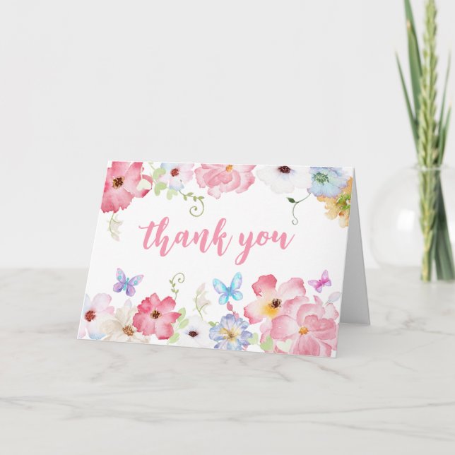 Floral Little Butterfly Baby Shower Thank You Card (Front)