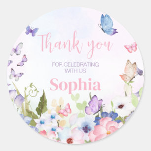 Floral Little Butterfly Birthday Party Classic Round Sticker