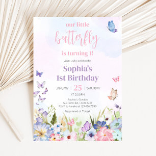 Floral Little Butterfly Birthday Party Invitation
