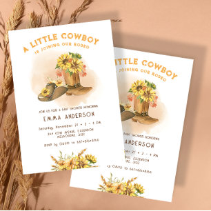 Floral Little Cowboy Western Rodeo Baby Shower Invitation