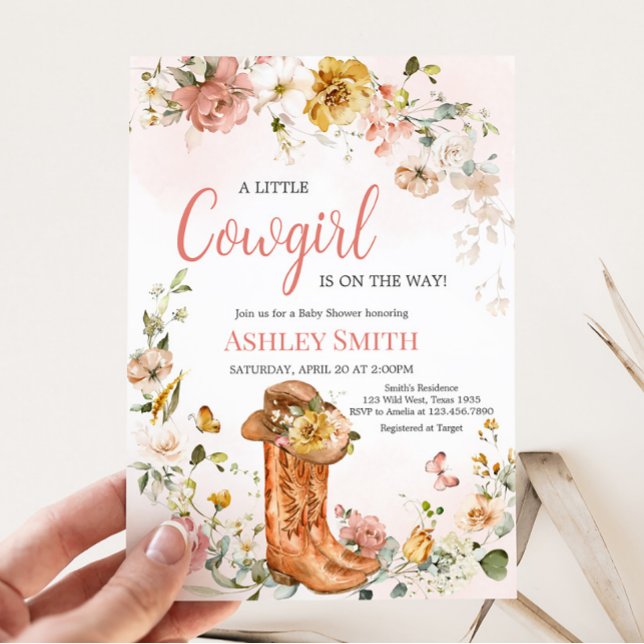 Floral Little Cowgirl Baby Shower  Invitation (Cowgirl Wild West Baby Shower )