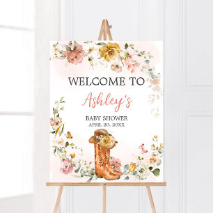 Floral Little Cowgirl Baby Shower Welcome Poster
