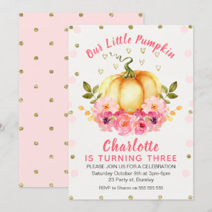 Floral Little Pumpkin Birthday Invitation