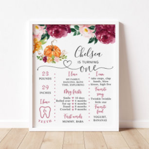 Floral little pumpkin birthday Milestone Poster