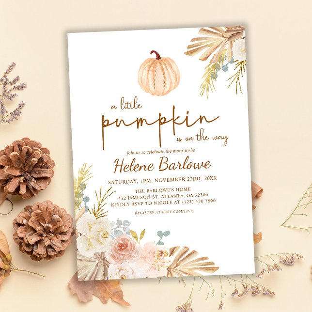 Floral Little Pumpkin Boho Baby Shower Invitation (Floral Little Pumpkin Boho Baby Shower Invitation)