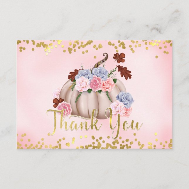Floral Little Pumpkin Girl Baby Shower Thank You Enclosure Card (Front)