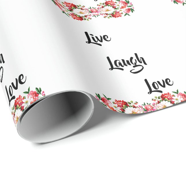 Floral "Live, Laugh, Love" Elegant   Wrapping Paper (Roll Corner)