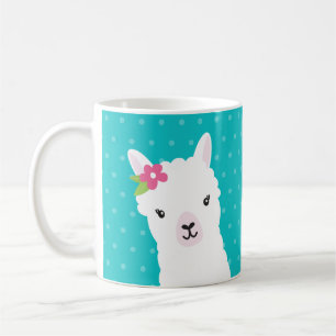 Floral Llama Alpaca Teal Personalized Coffee Mug