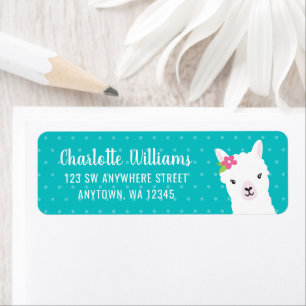 Floral Llama Alpaca Teal Return Address Return Address Label