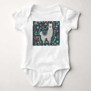 Floral Llama: Vintage Hand-Drawn Doodles Baby Bodysuit