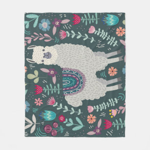Floral Llama: Vintage Hand-Drawn Doodles Fleece Blanket